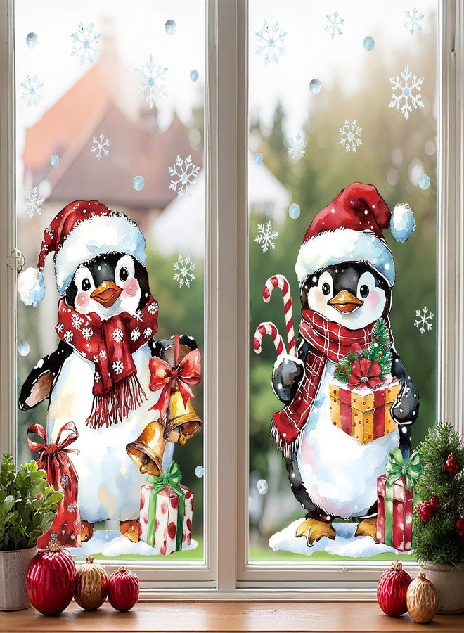 ojustbeok Christmas Window Clings Decorations 2 Sheets Extra Large Penguin Window Clings Retro Penguin Snowflake Stickers Double-Sided Reusable Winter Decals for Xmas Holiday Home School Office Classroom Decor - Image 1